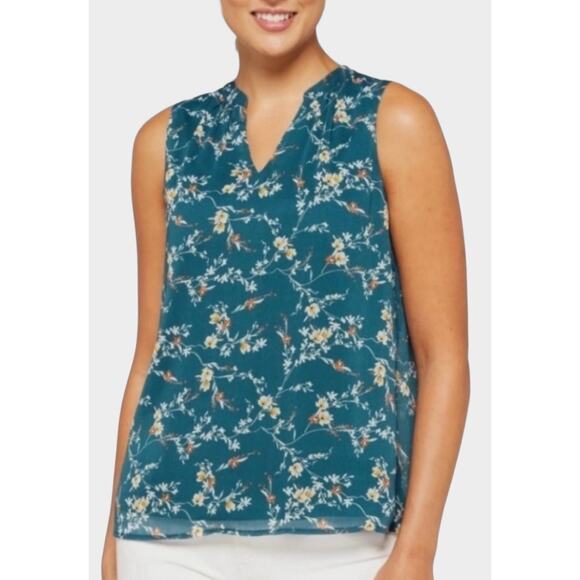 NWT! Papermoon Split Neck Teal Floral Sleeveless Blouse Top S - Picture 4 of 4